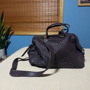 Sole Society Burgundy and Cream Patterned purse. Gold accent.